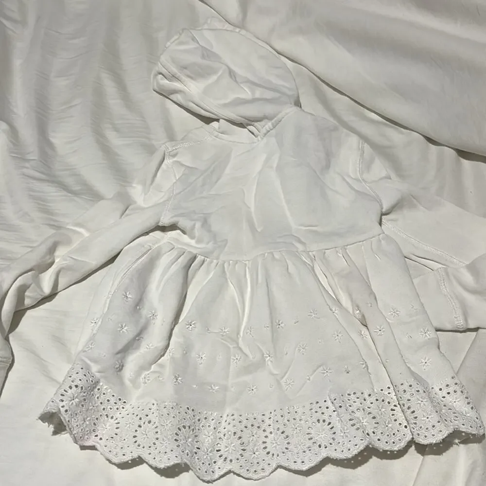 Ralph Lauren 6 white front zip hooded French Terry embroidered Eyelet detail euc